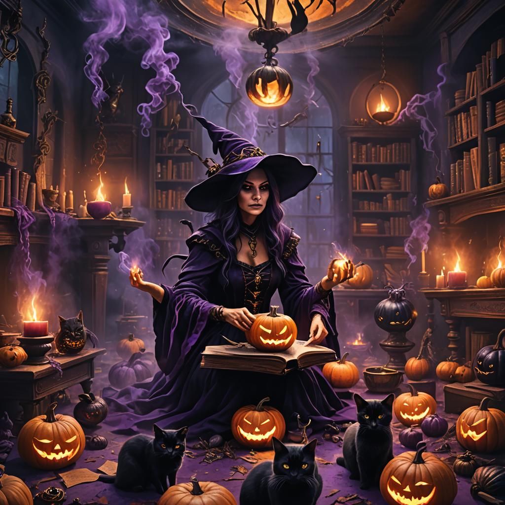 Dark Fantasy Witch Casting Spells in Rich Detail