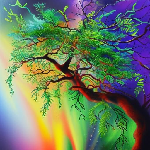 Electric Violet Bonsai in Stained Glass Style