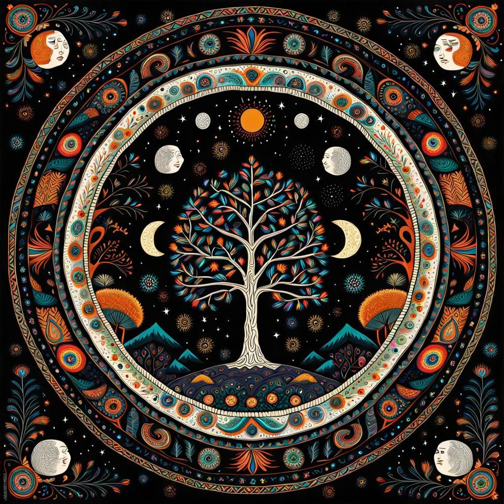 Colorful Ethnic Shawl Design with Stylized Temple