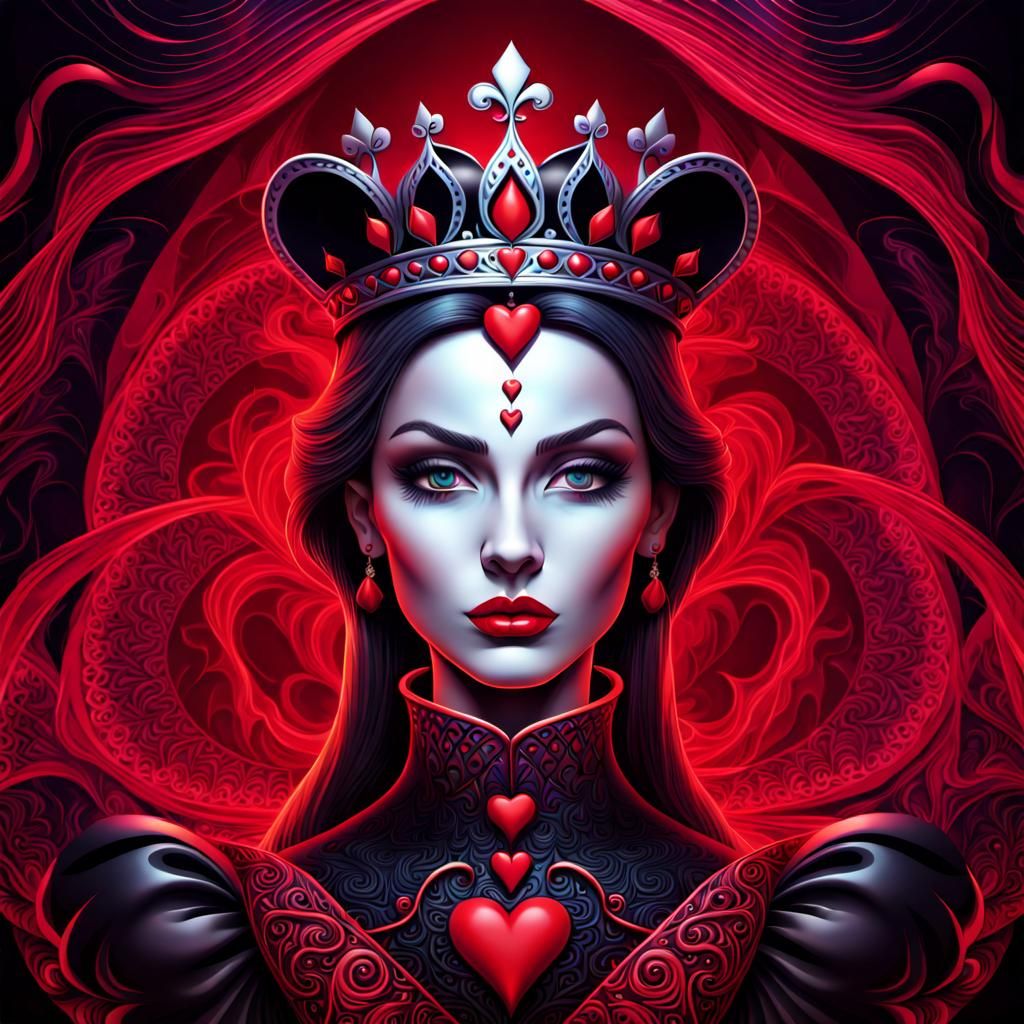 Holographic portrait of the Queen of Hearts. Overlay friendly face over sinister aspects. abstract vector fractal, wave ...