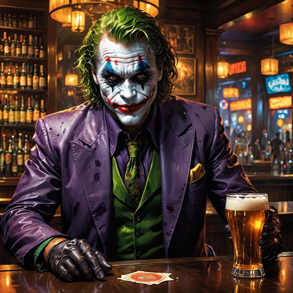 Joker at the Bar in Vibrant Photorealistic Style