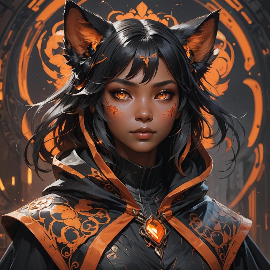 Nekomata Girl Portrait in Art Nouveau Style