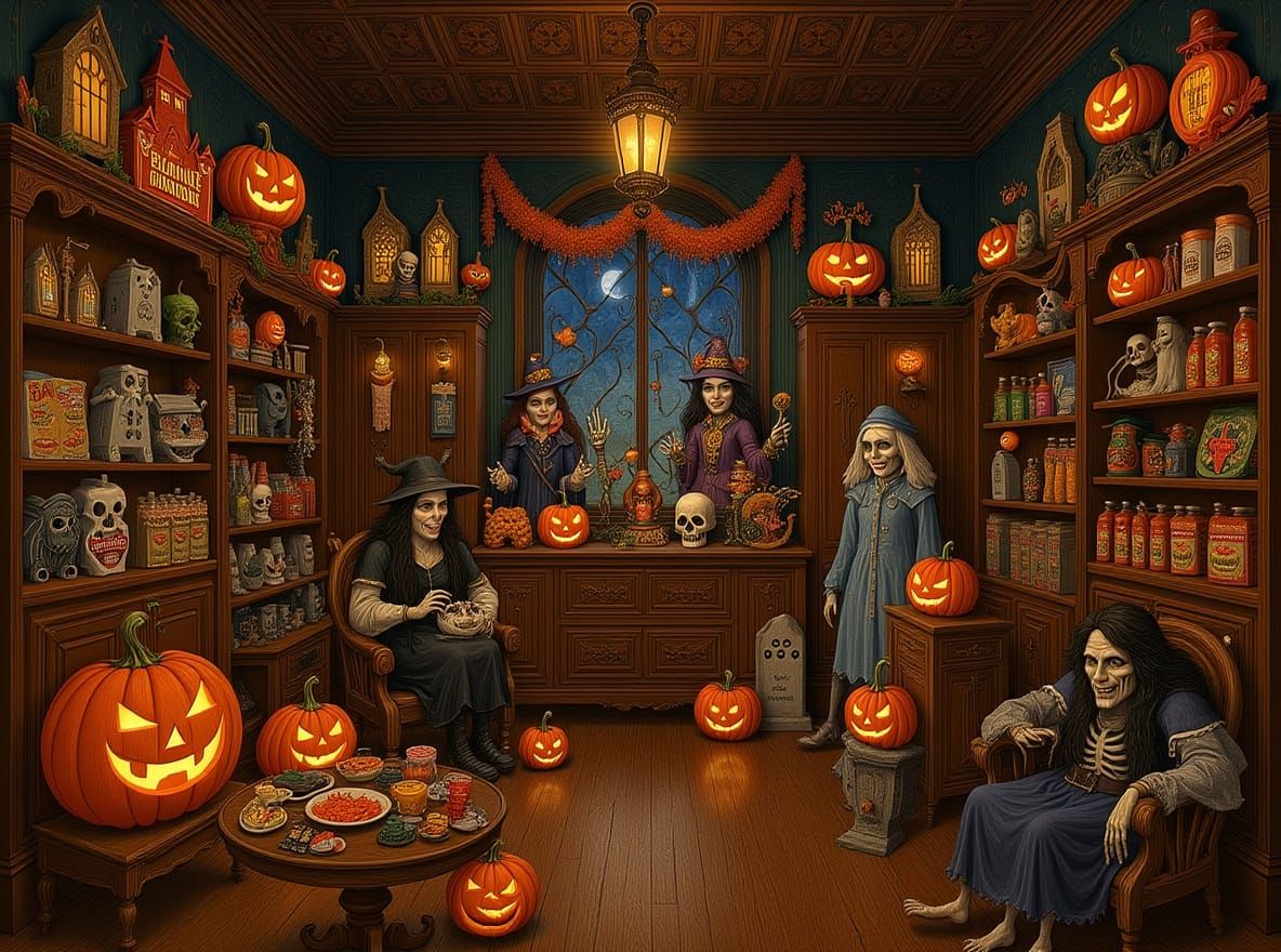 Charming Halloween Shop Painting with Cute Decorations