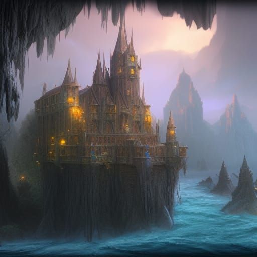 Fantastical Water Castle Concept Art