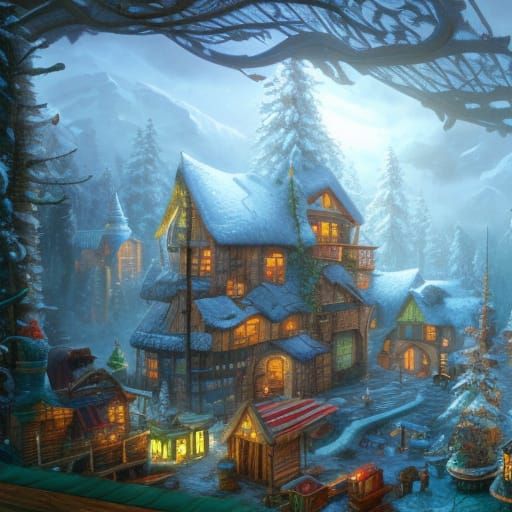 Fantastical Santa's Workshop: Detailed Matte Painting