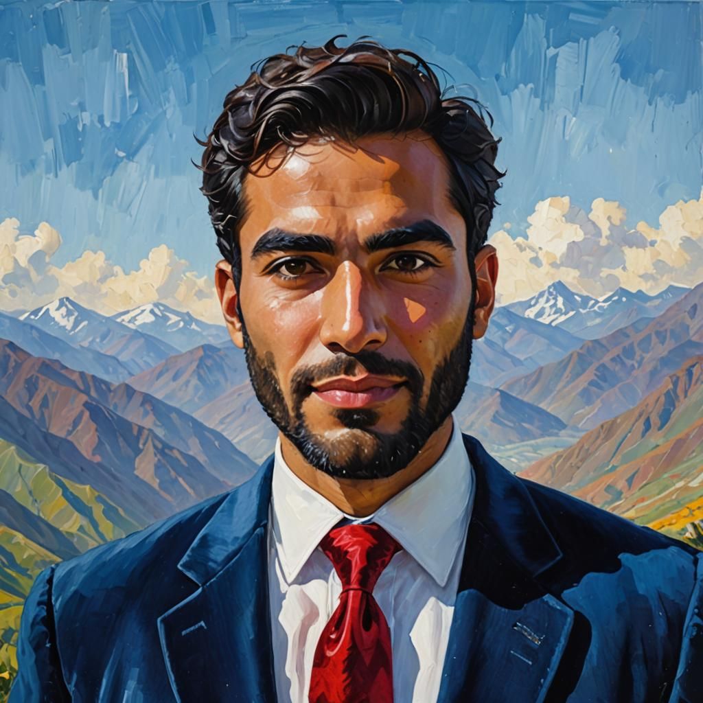 Man in Blue Velvet Suit: Neo-Impressionist Oil Painting