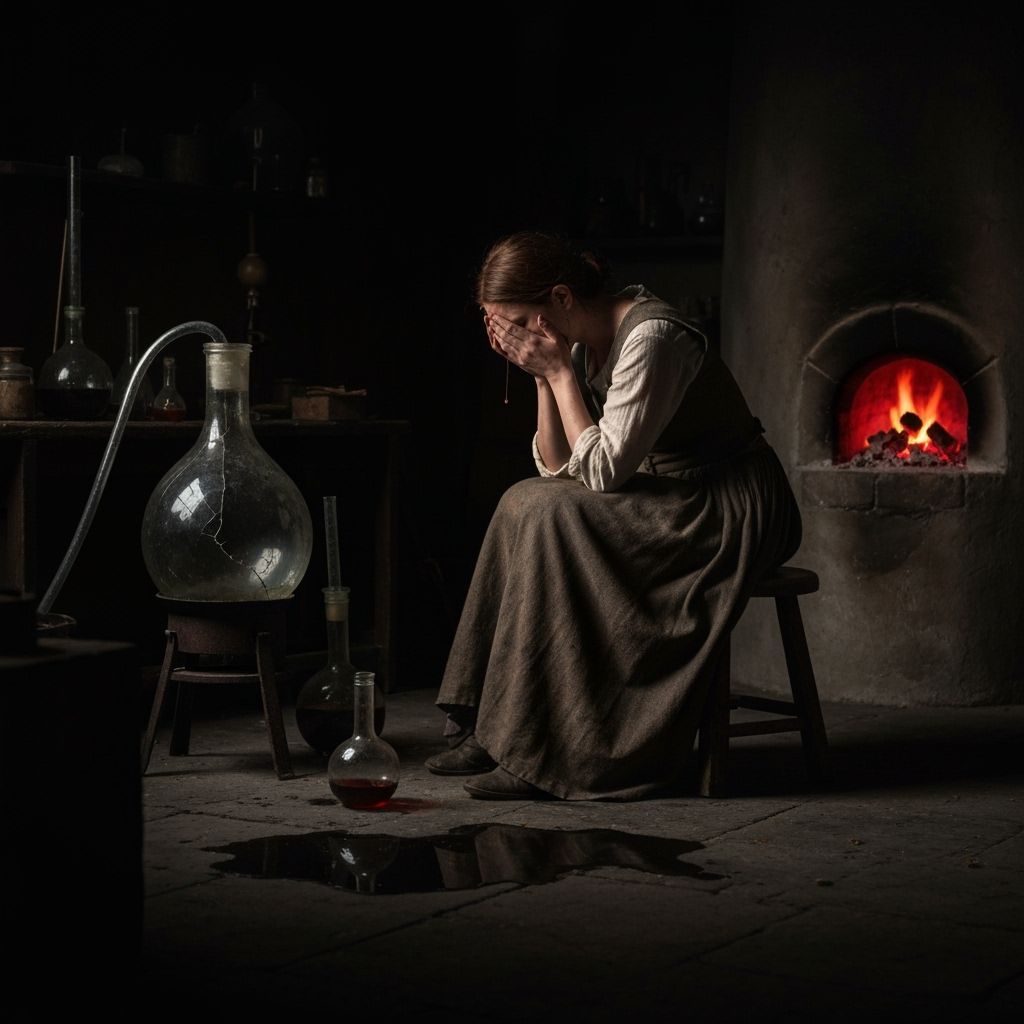 Low Light Photo of Defeated Alchemist in Prague Laboratory