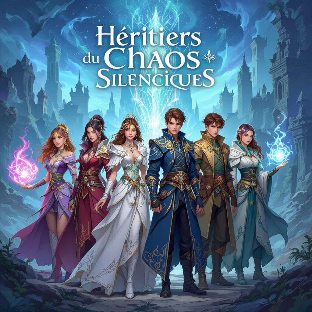 Eight Teenagers in Elegant Fantasy Attire: Epic Book Cover A...