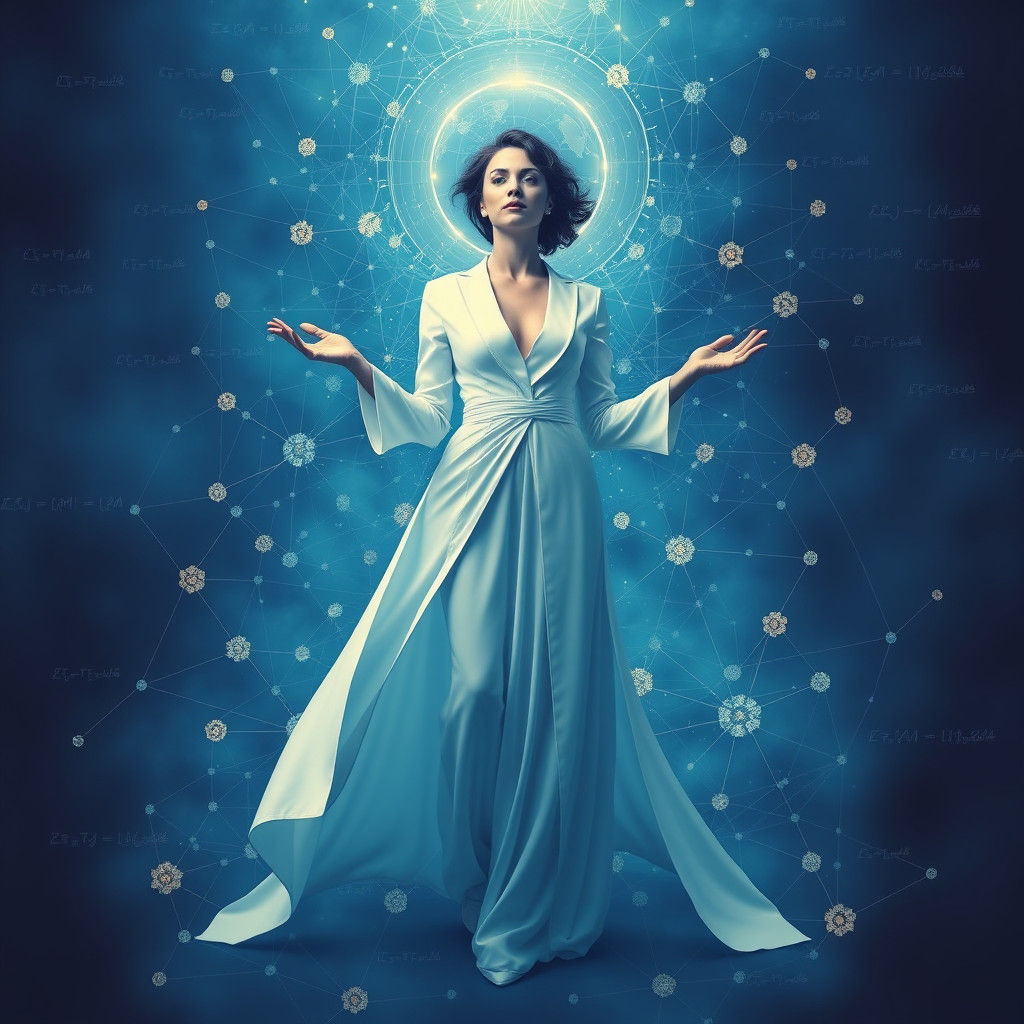 Ethereal Woman Emerges from Science and Nature