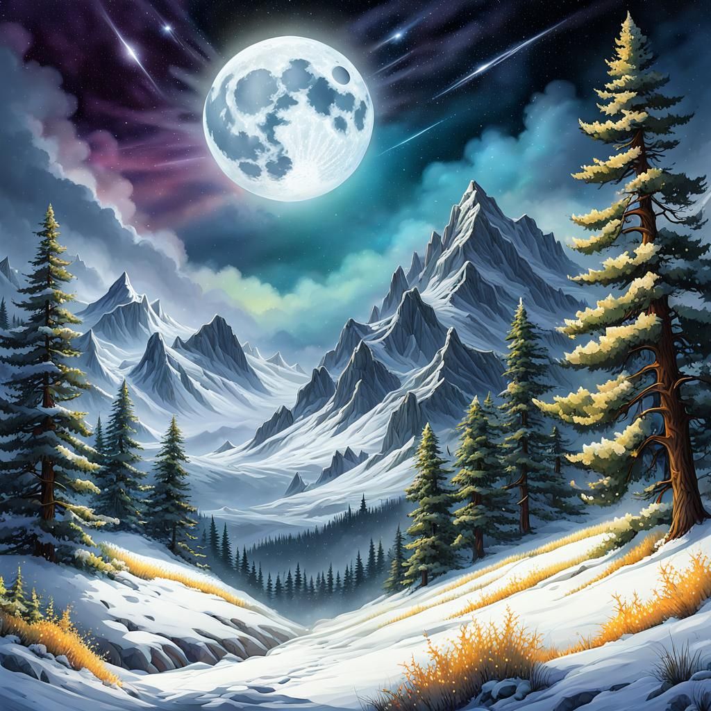 Four Seasons Fantasy Landscape in Digital Watercolor