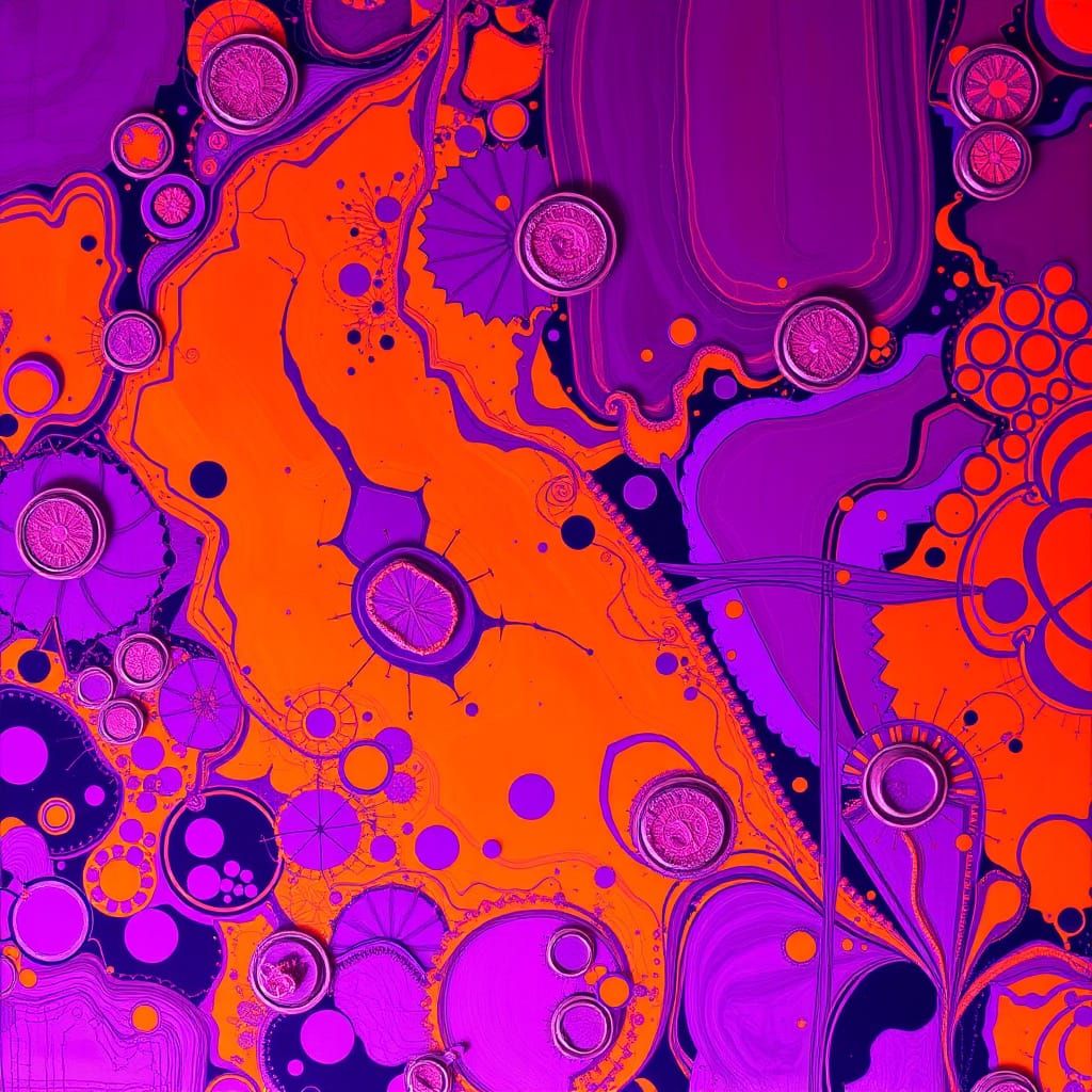 Vibrant Abstract Art in Deep Purple and Orange
