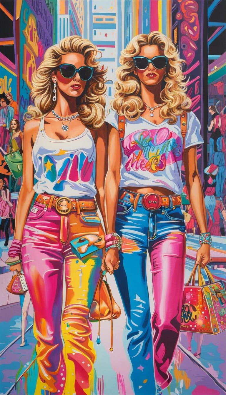 Best Friends at the Mall in 1980s Style