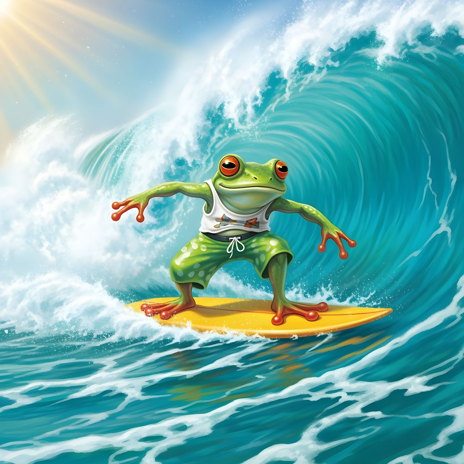 Surfer Frog Rides the Rip Curl in Sunshine