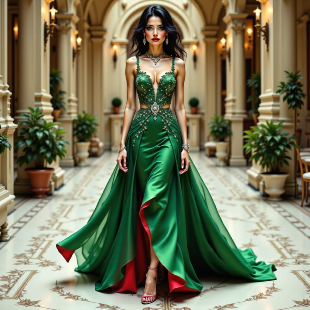Elegant Caucasian Princess in Regal Couture Gown
