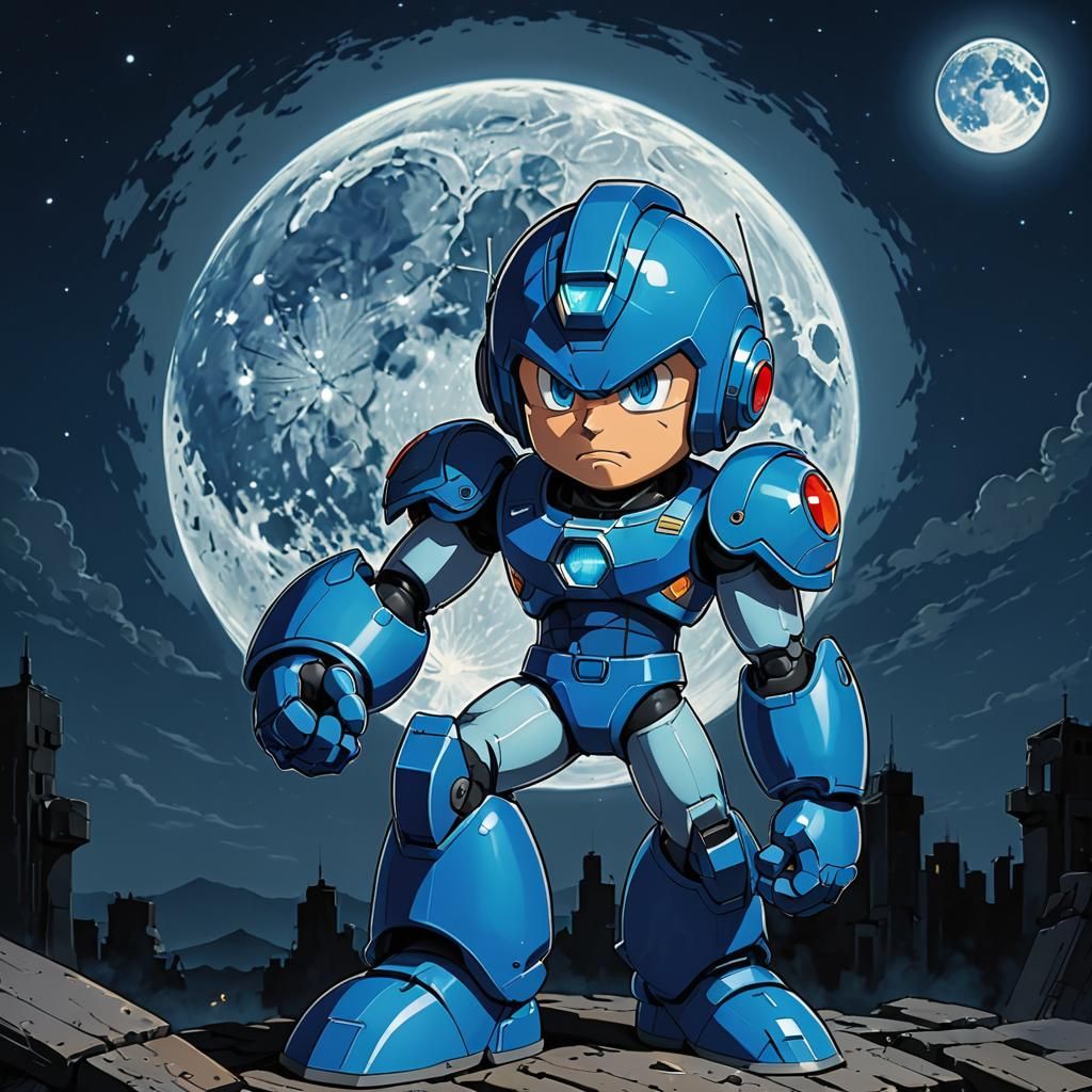 Melancholic Mega Man Gazes at Blue Moon
