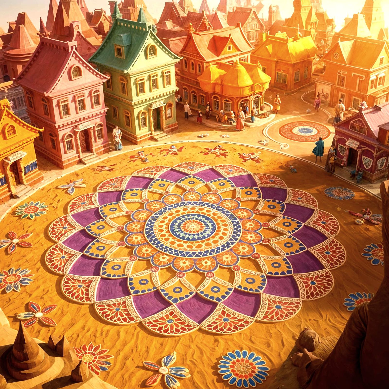 Vibrant Fantasy Village Rangoli