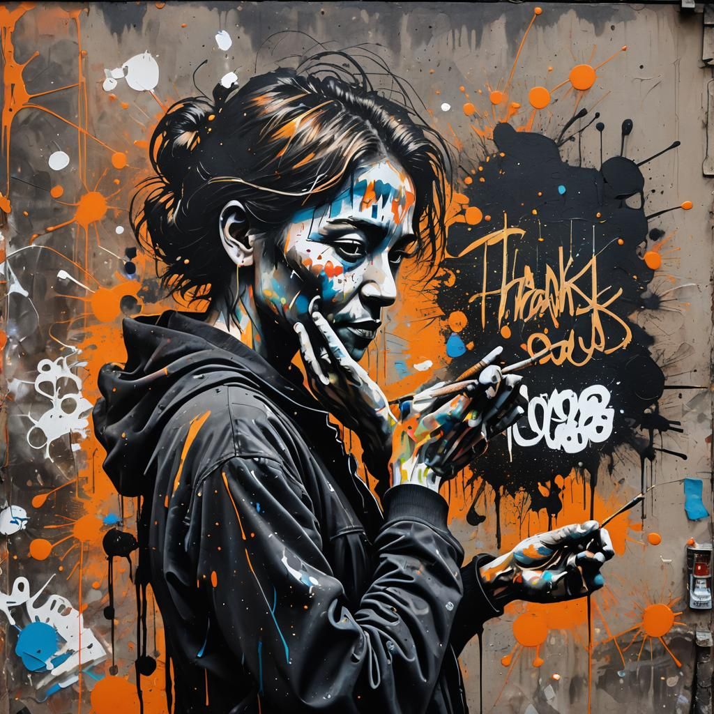 Street Art Painter with Thank You Canvas