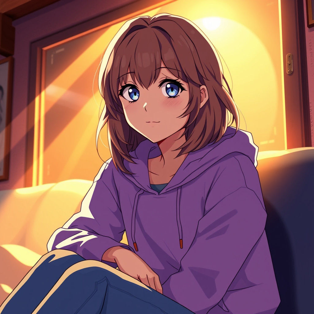 Anime Girl in Cozy Scene, Studio Trigger Style