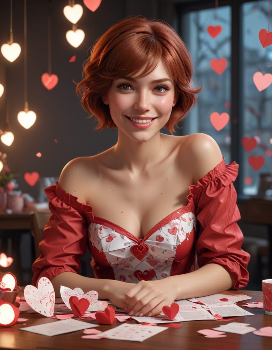 Vibrant Valentine's Day Portrait in Hyperdetailed Style