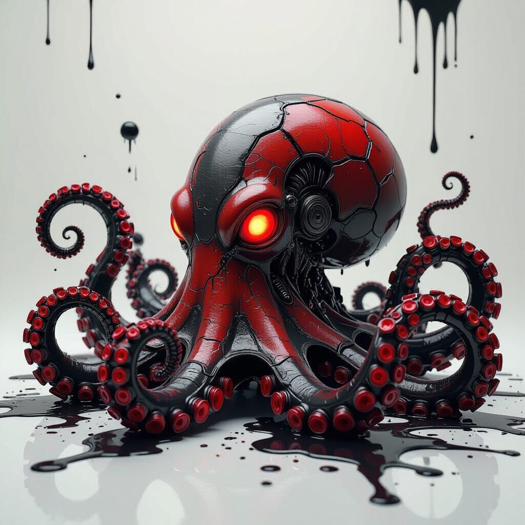 Biomechanical Octopus Creature in Surreal Digital Art