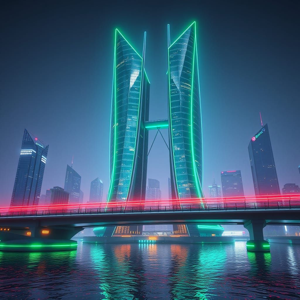 A bridge between a pair of sleek, streamlined, futuristic-lo...