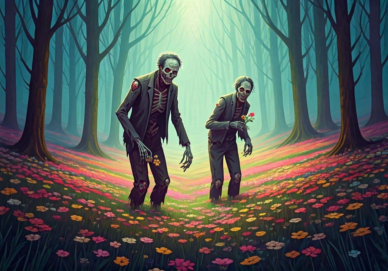 Zombies Picking Flowers in a Wildflower Field