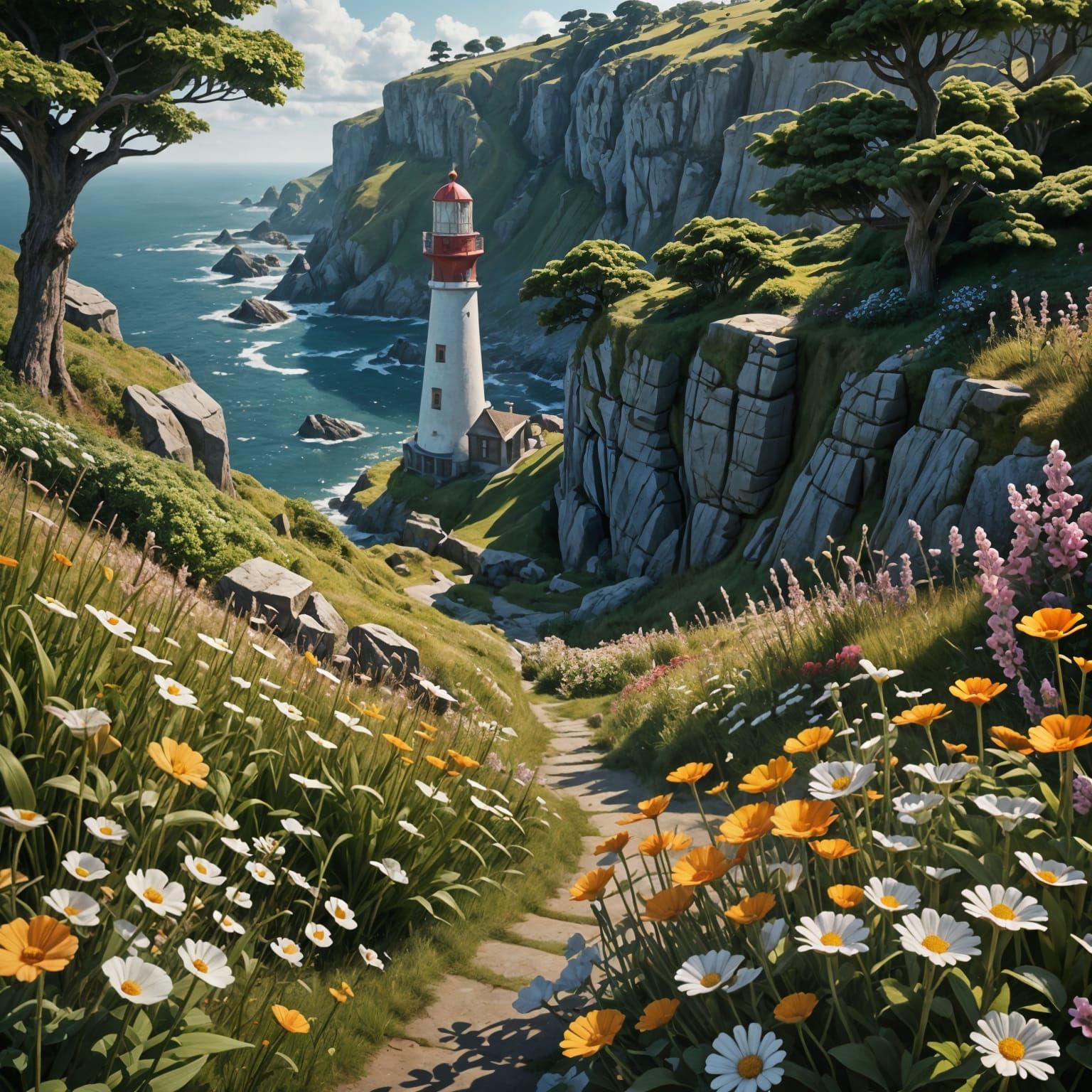 Serene English Coastal Garden with Cliff Top Sea View