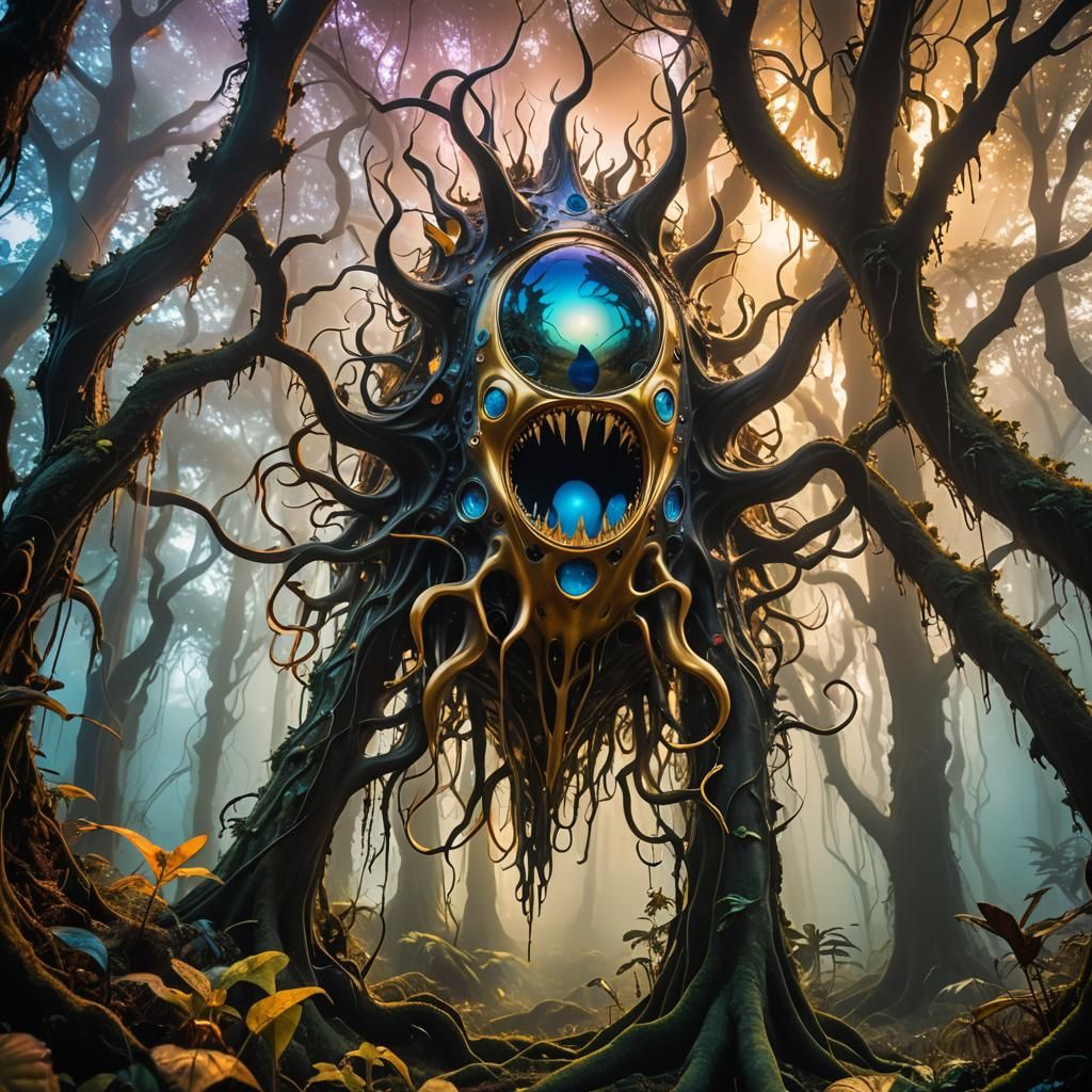 Surreal Alien Creatures Emerge in Dreamlike Forest