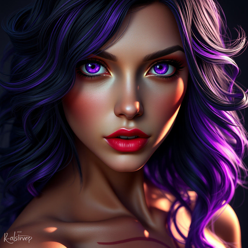 Woman with Purple Streaks, Art Nouveau Portrait