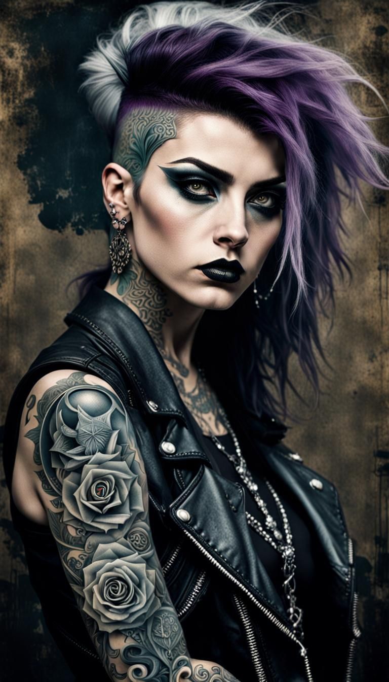 Gritty Portrait of a Goth Rocker in Dystopian Style