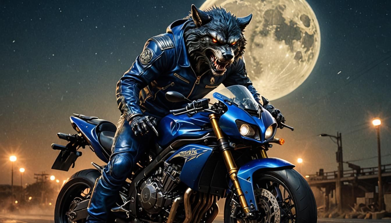 Werewolf Biker on Yamaha R1M in Art Nouveau Style