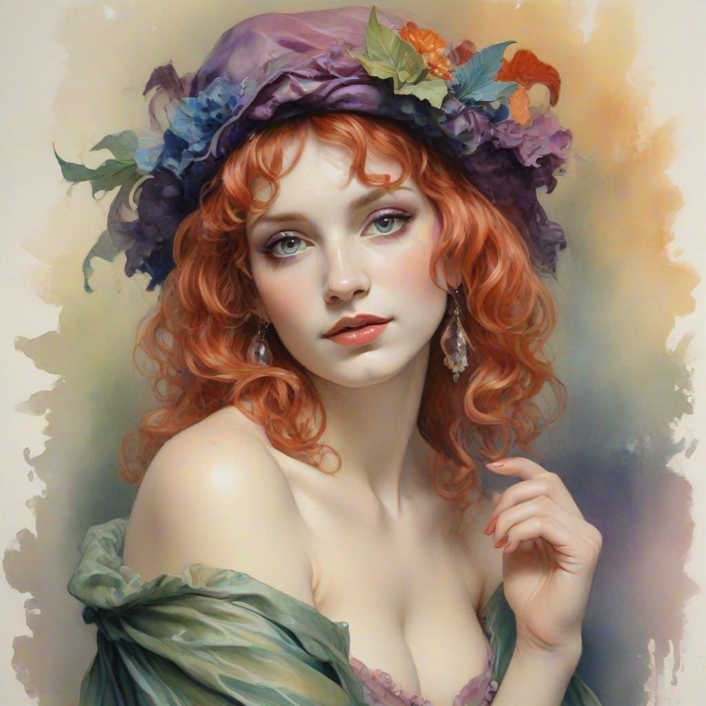 Ethereal Jester in Warm Triadic Hues, Norman Lindsay-Inspire...