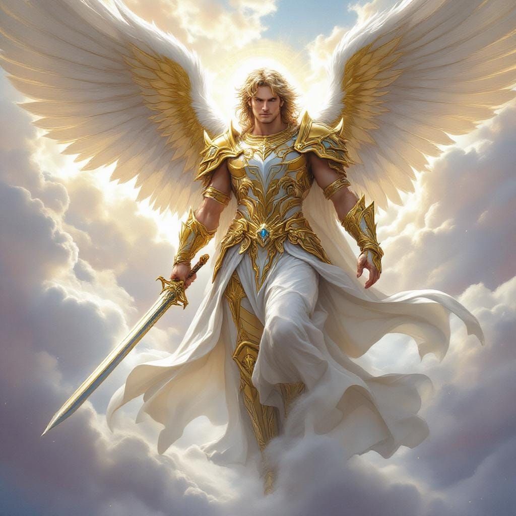 Archangel Michael in Golden Armor, Fantasy Art