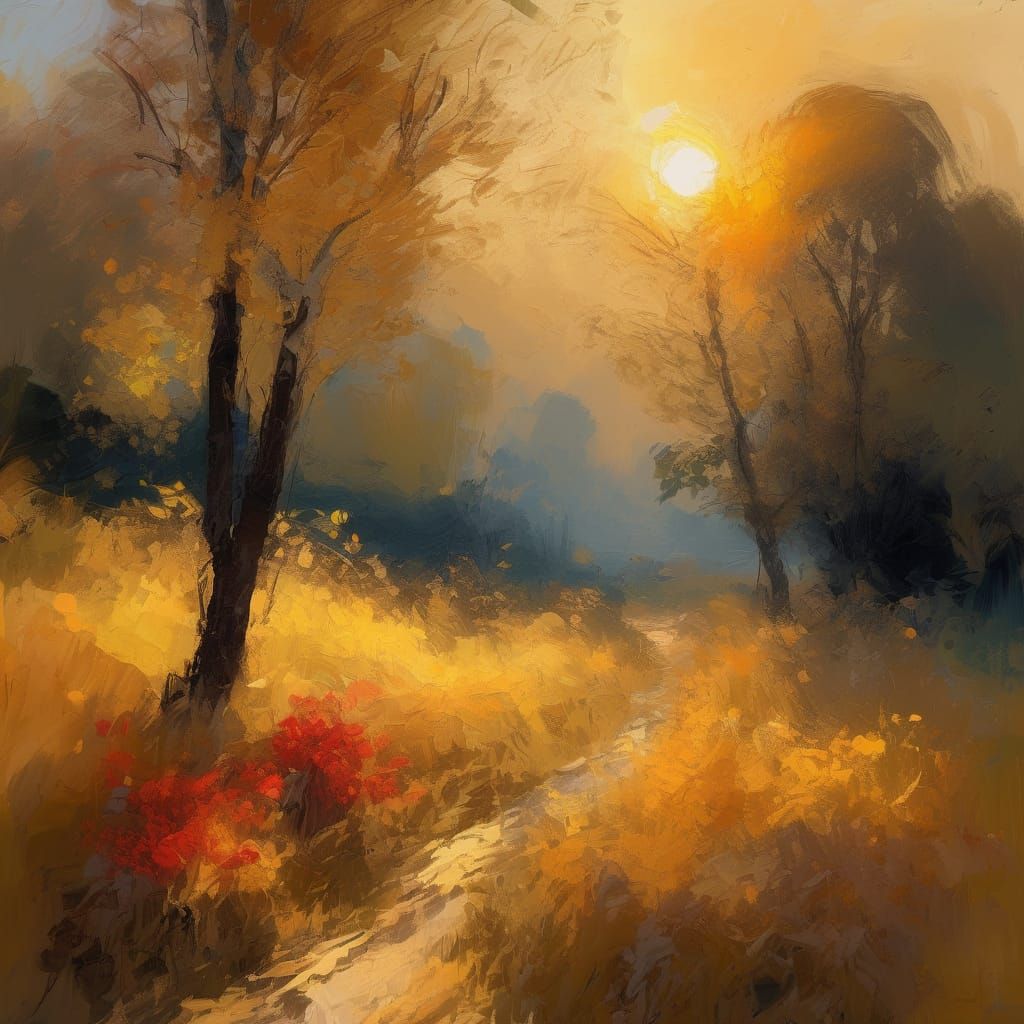 Vibrant Autumn Landscape in Impressionist Style