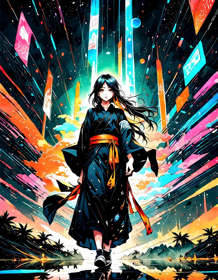 Surreal Anime Landscape with Sparkling Background