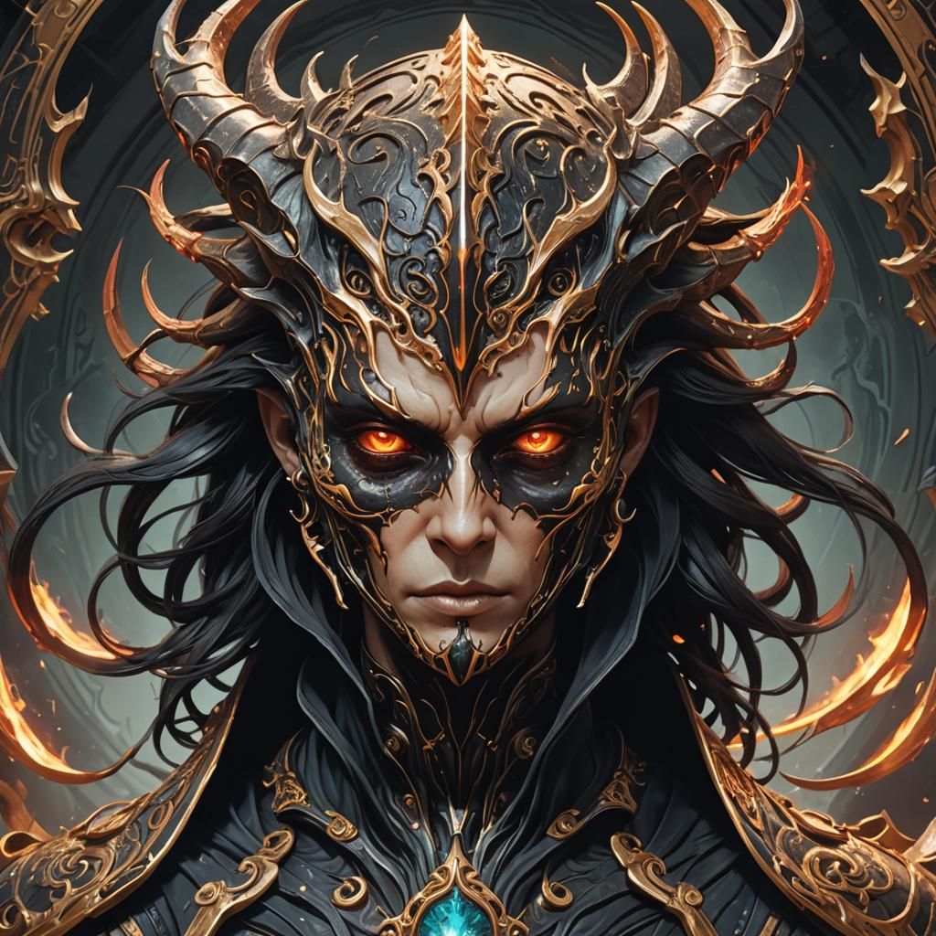 Demonic Rider with Obsidian Mask Portrait