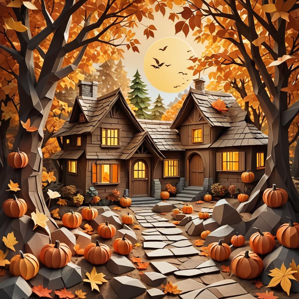 Whimsical Origami Cottage in Autumnal Colors