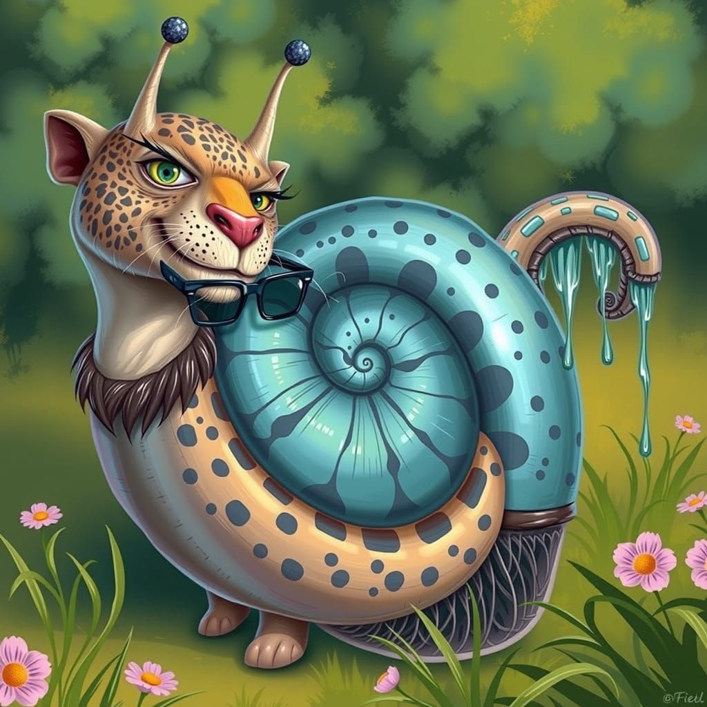 Turquoise Cheetah-Snail Embodies Fun in the Sunny Savannah