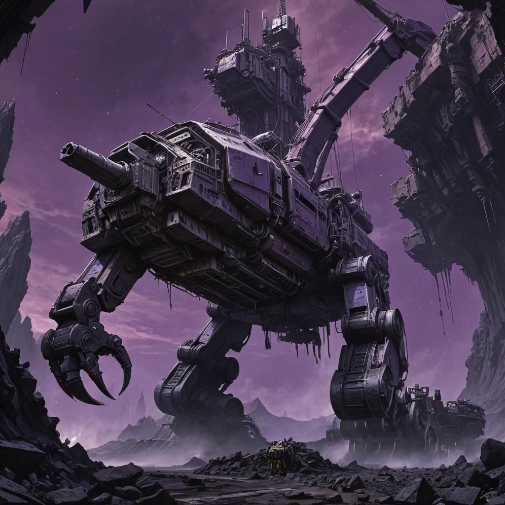 Spaceship Excavator Mining Asteroids in Industrial Style