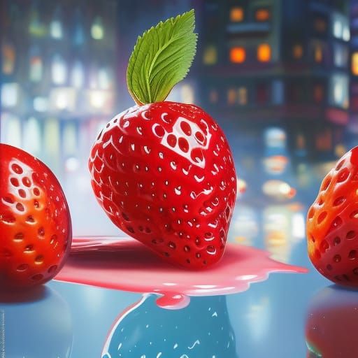 Anthropomorphic Strawberry with Lips: Detailed Fantasy Art