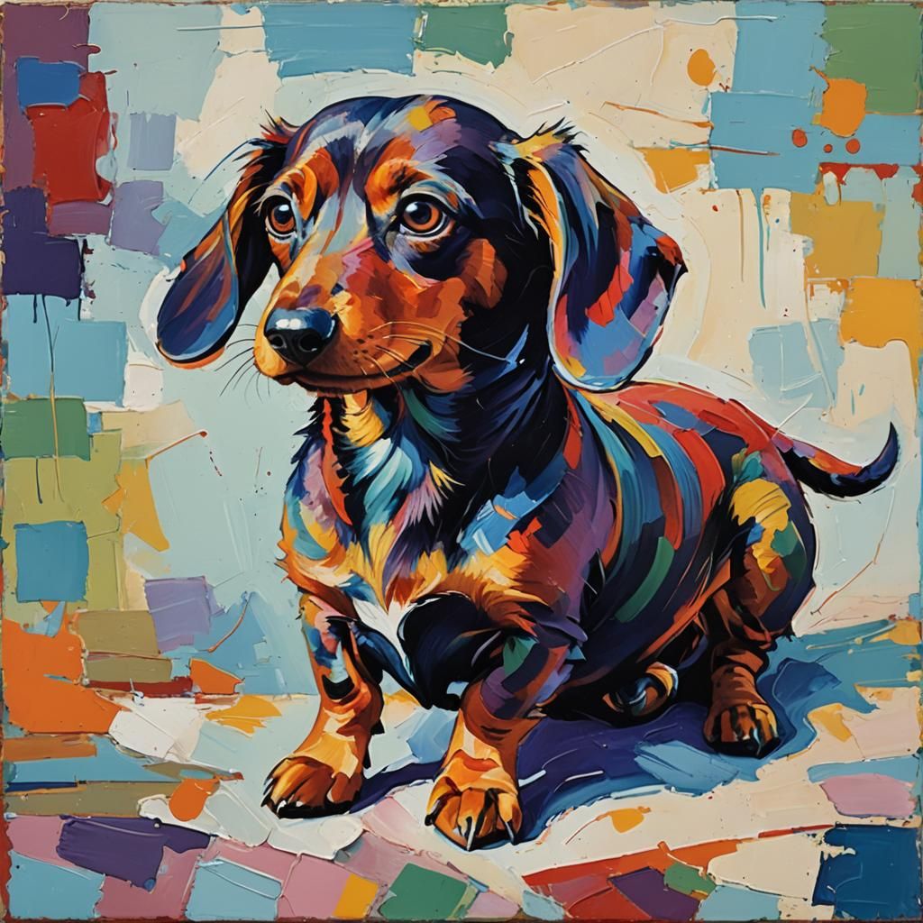 Abstract Fauvism Dachshund Painting with Bold Colors