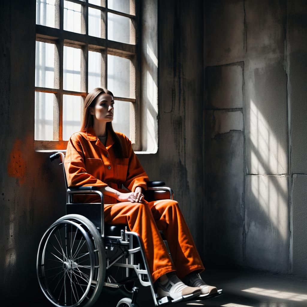 Captivating Woman in Wheelchair Behind Bars