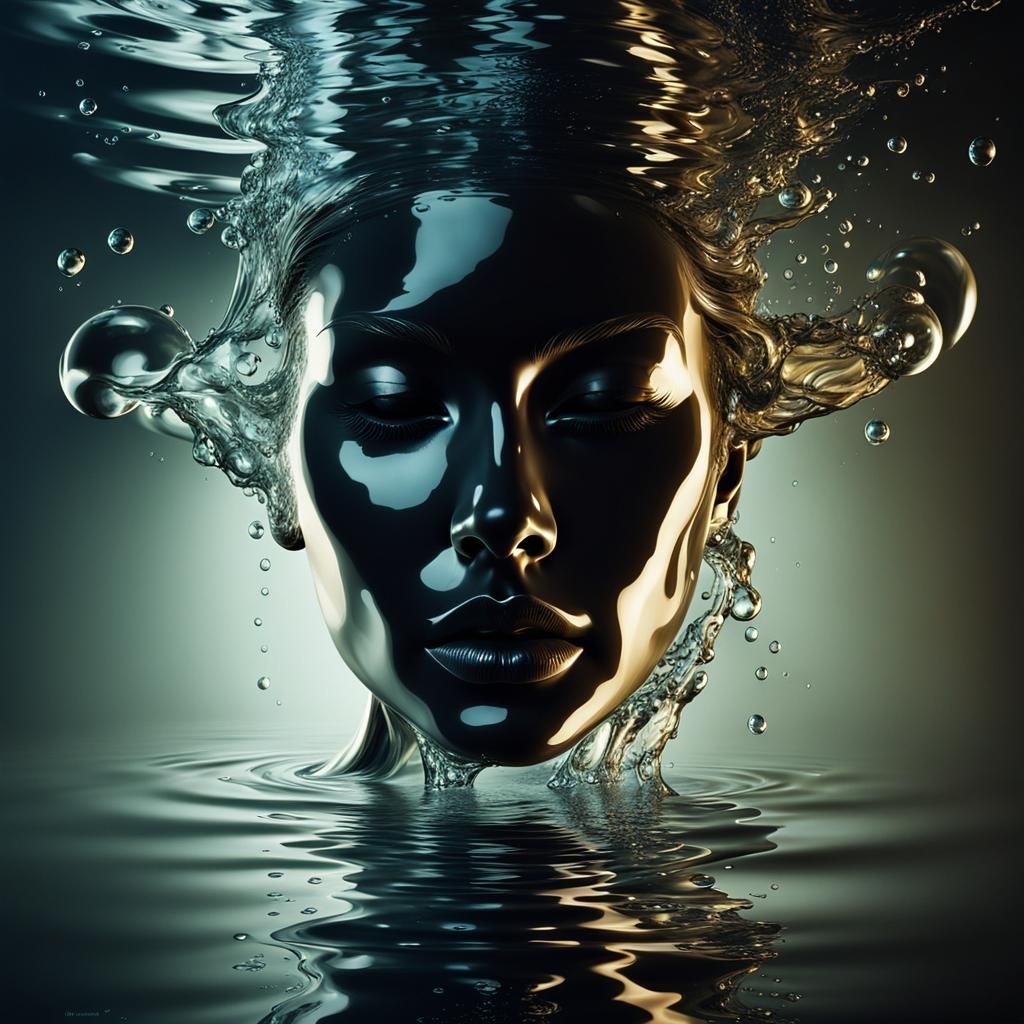 Surreal Water Face in Digital Art Style