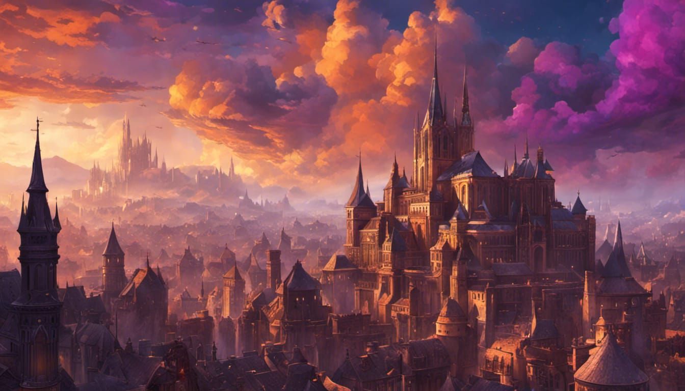 Giant Medieval City at Sunset