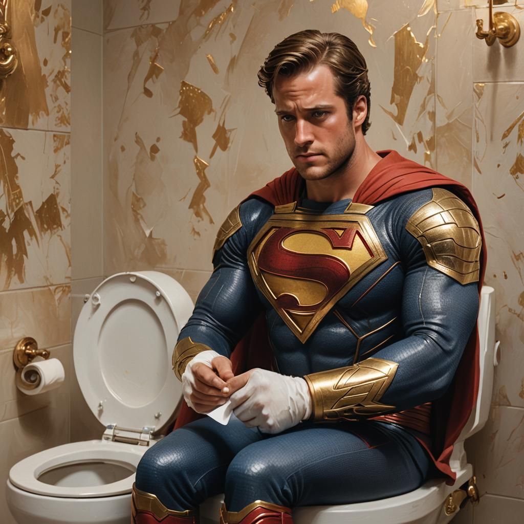 Superman's Bathroom Emergency: A Hyper-Realist Digital Paint...