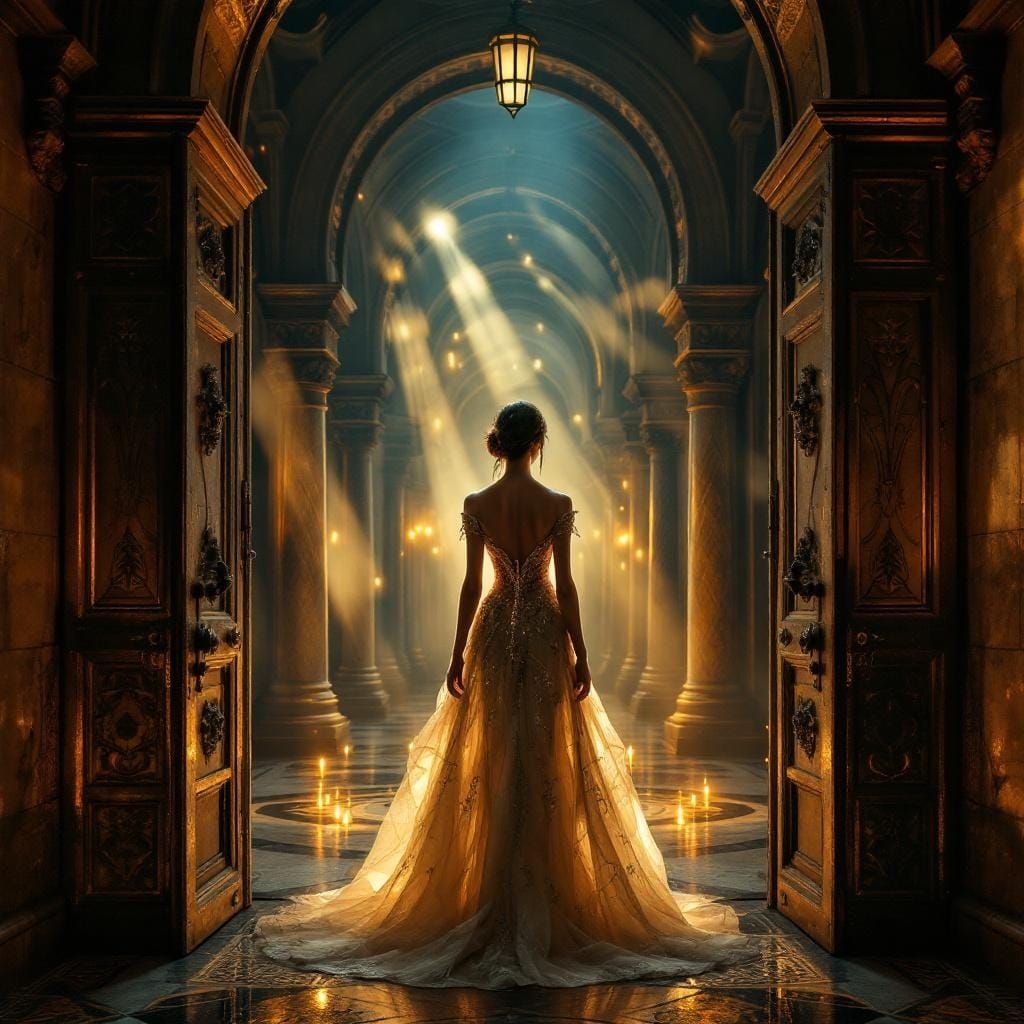 Gothic Hotel: Woman Beckons in Eerie Candlelight