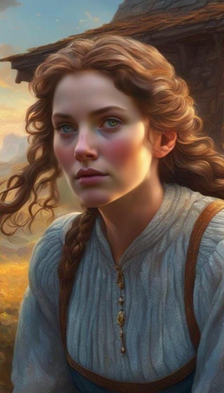 Ethereal Pioneer Woman in Fantasy Landscape