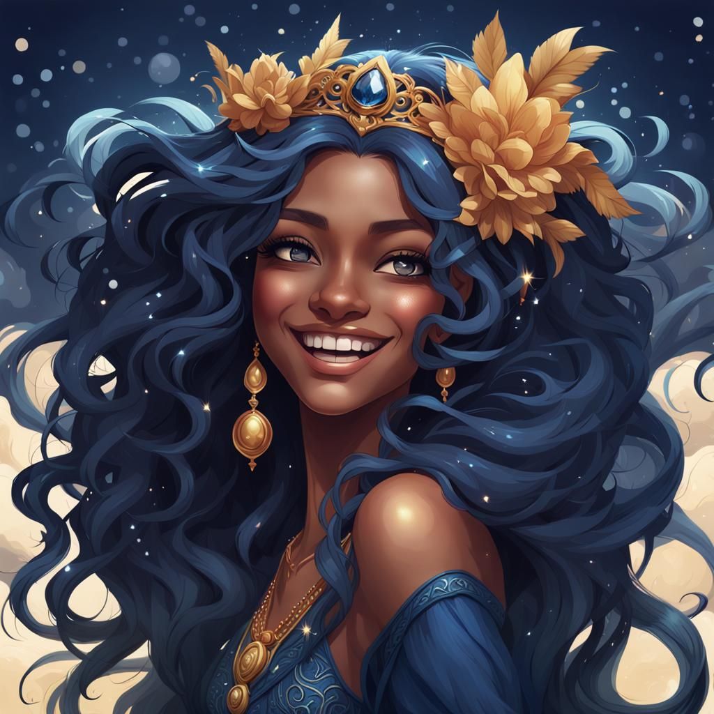 Laughing Navy Fairy Portrait in Hyperdetailed Style