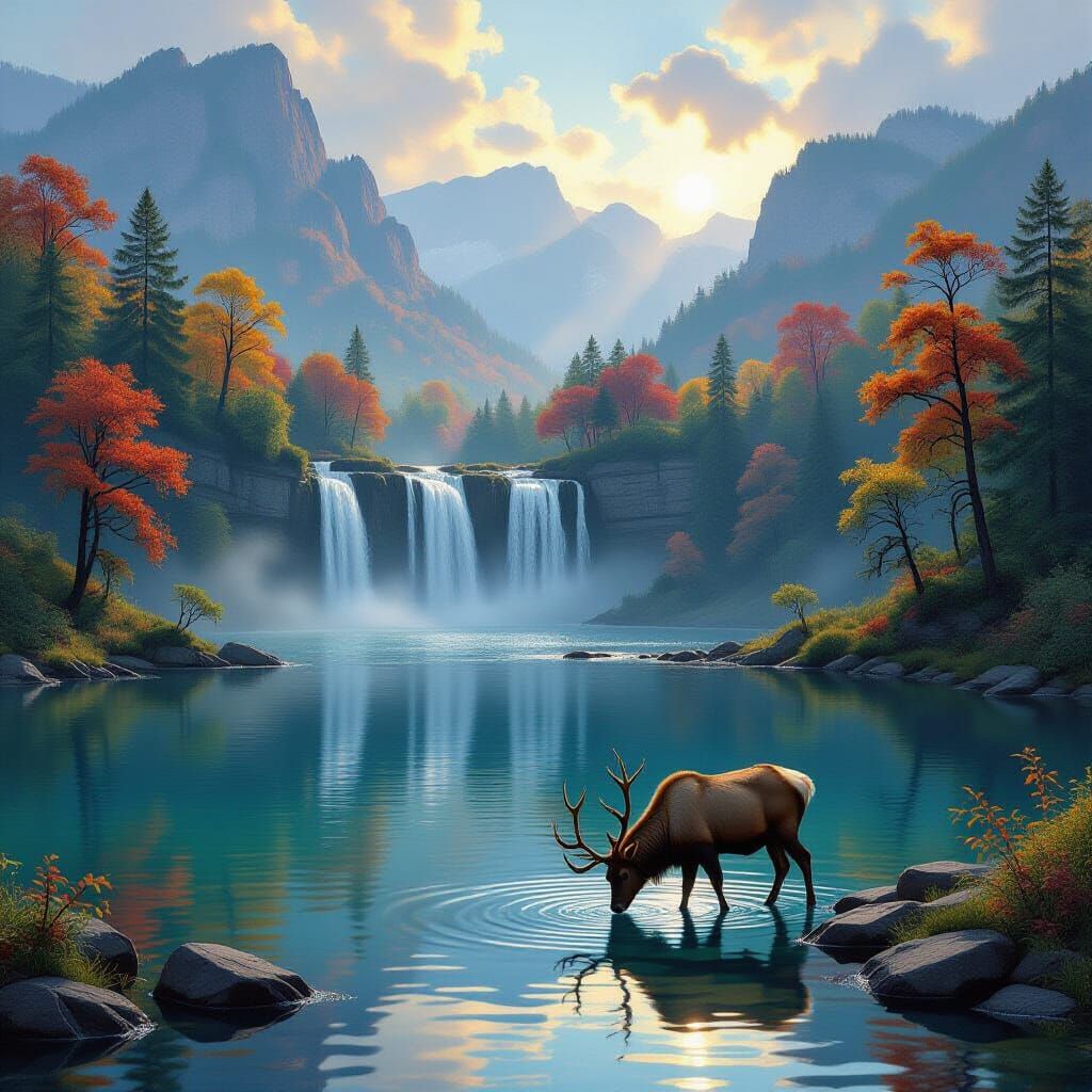 Autumn Waterfall Landscape in Great Smoky Mountains