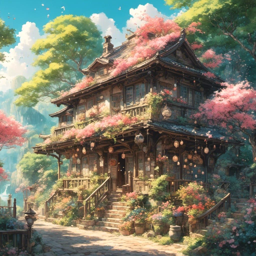 Hello Kitty in Studio Ghibli Anime Style